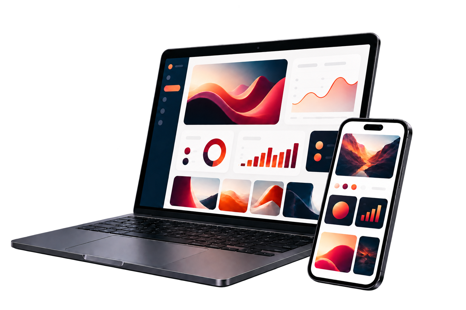 Laptop en telefoon met een moderne SaaS- en weboplossing